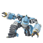 Toy robot with blue and gray color scheme on a white background