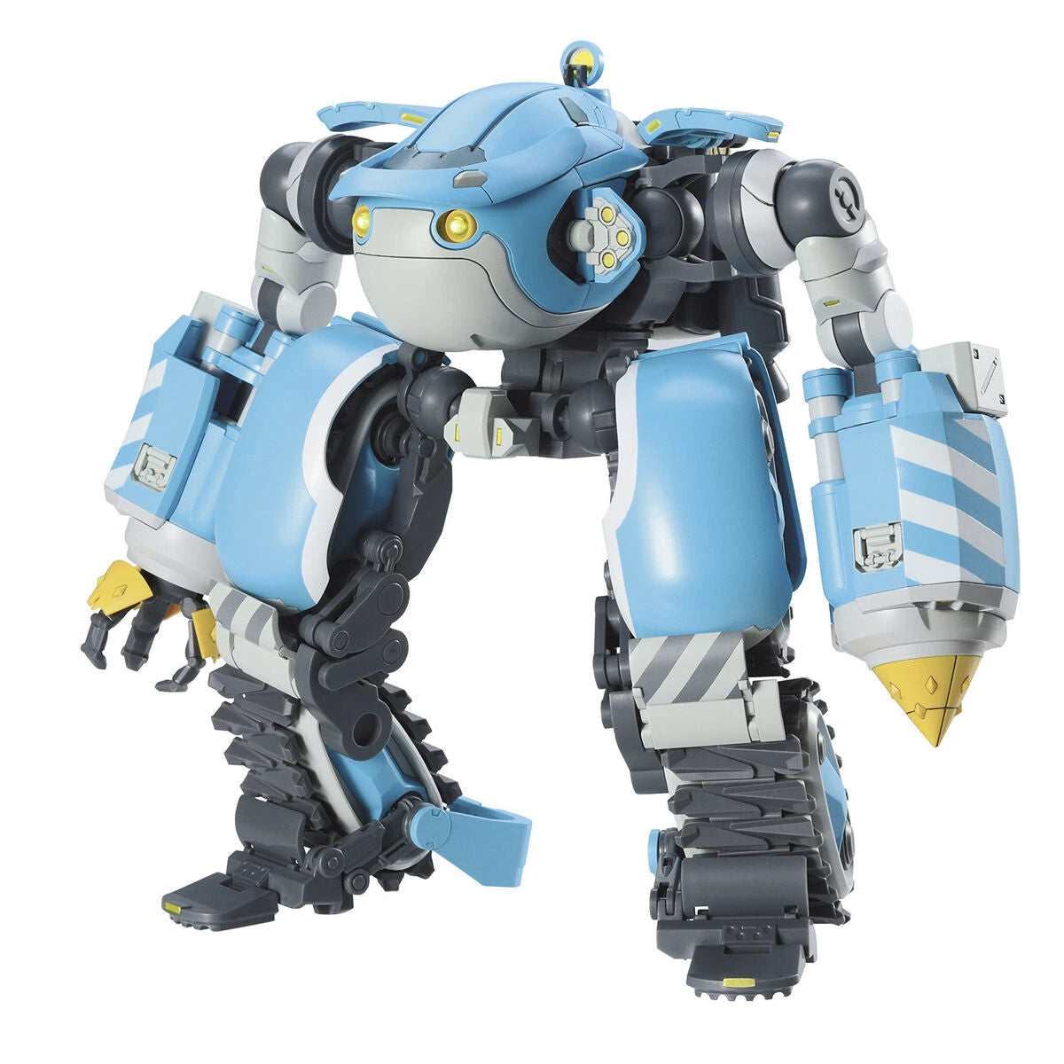 Toy robot with blue and gray colour scheme on a white background