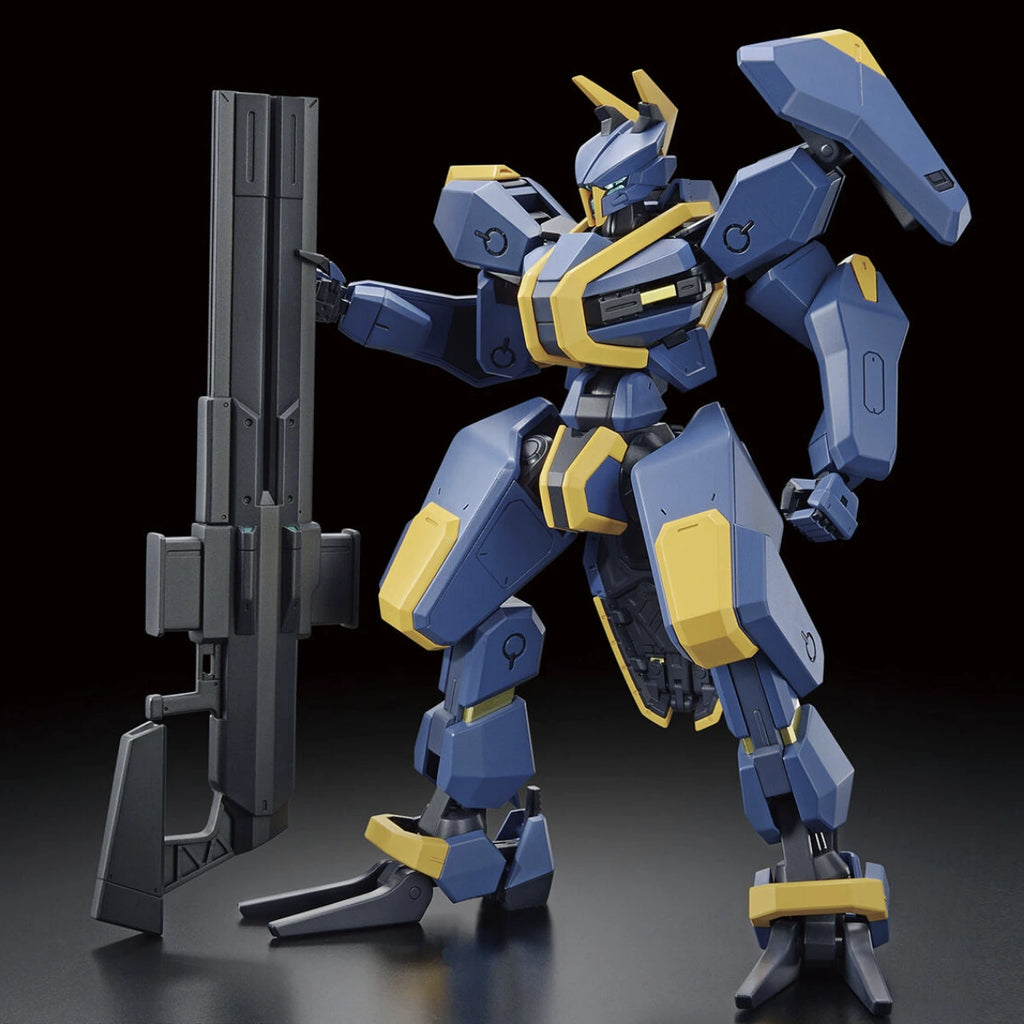 Blue and yellow robot model with a black background