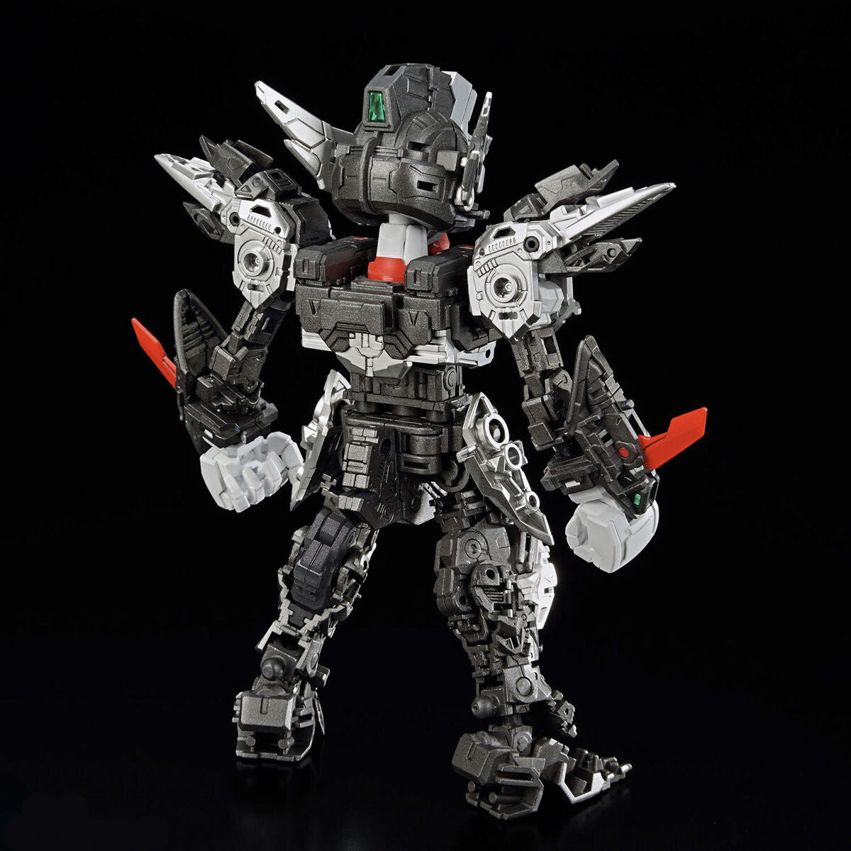 Mechanical robot figure with a dark background